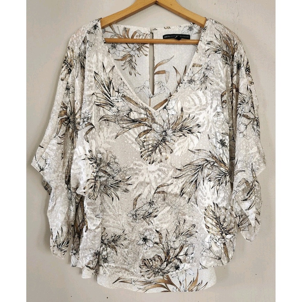 WHBM Womens Large Sheer Silk Blend Tropical Layered Kimono Tank Top Blouse Light